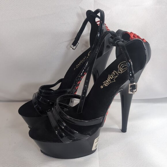 2 Pair Pleaser Heels 6 Delight 662 Corset Black Patent Mary Jane Dance Pole 6" - Picture 2 of 16